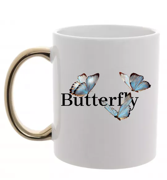 Чашка з кольоровою ручкою Butterfly напис Золото фото