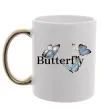 Чашка з кольоровою ручкою Butterfly напис Золото фото