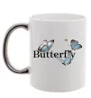 Чашка з кольоровою ручкою Butterfly напис Срібло фото