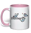 Чашка з кольоровою ручкою Butterfly напис Ніжно рожевий фото