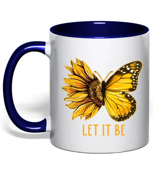 Чашка с цветной ручкой Соняшник-метелик Глубокий темно-синий фото