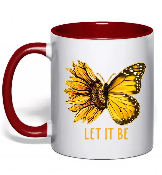 Чашка с цветной ручкой Соняшник-метелик Красный фото