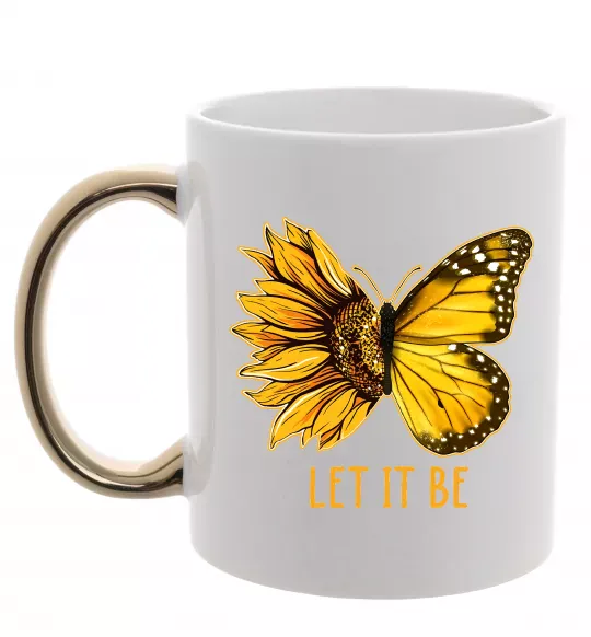 Чашка с цветной ручкой Соняшник-метелик Золото фото