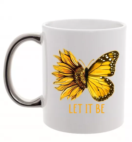 Чашка с цветной ручкой Соняшник-метелик Серебро фото