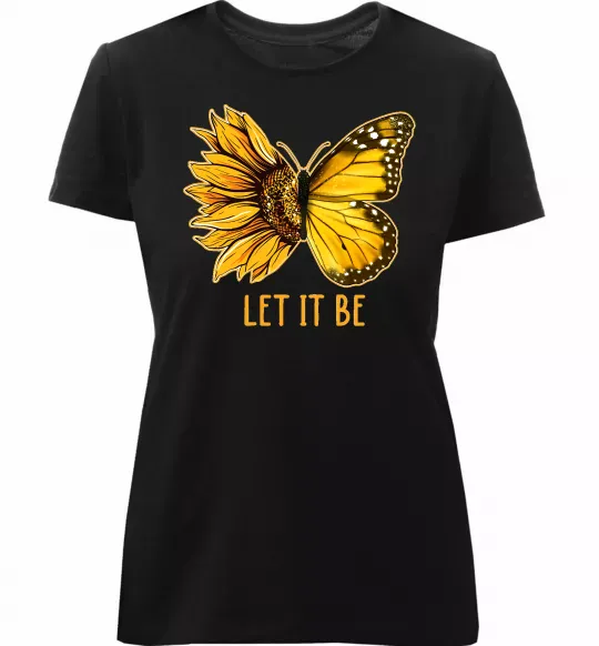 Женская премиум футболка Соняшник-метелик Черный фото