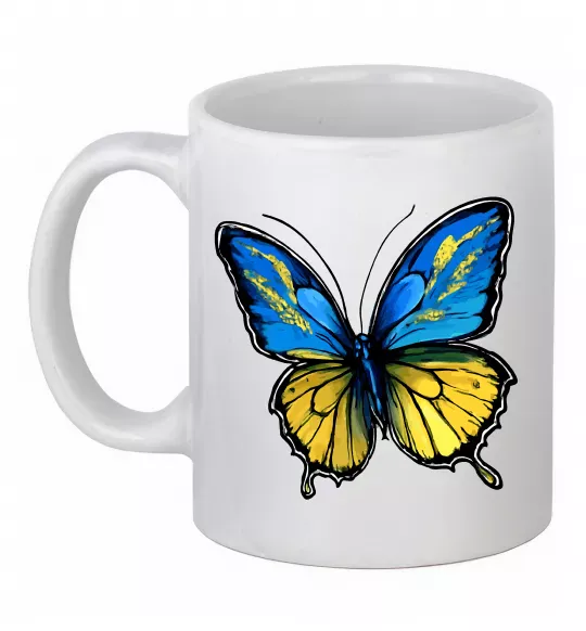 Чашка керамическая Метелик жовто-блакитний Белый фото