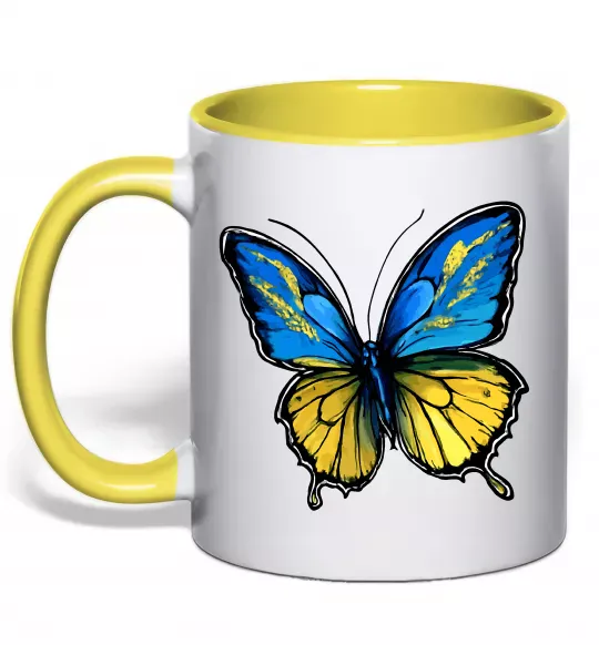 Чашка с цветной ручкой Метелик жовто-блакитний Солнечно желтый фото