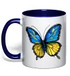 Чашка с цветной ручкой Метелик жовто-блакитний Глубокий темно-синий Чашка с цветной ручкой Метелик жовто-блакитний Глубокий темно-синий фото