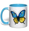 Чашка с цветной ручкой Метелик жовто-блакитний Голубой Чашка с цветной ручкой Метелик жовто-блакитний Голубой фото