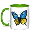 Чашка с цветной ручкой Метелик жовто-блакитний Зеленый Чашка с цветной ручкой Метелик жовто-блакитний Зеленый фото