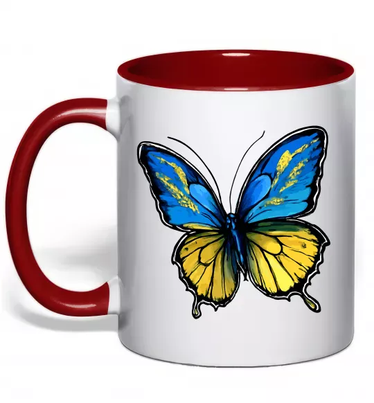 Чашка с цветной ручкой Метелик жовто-блакитний Красный фото