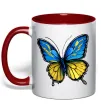 Чашка с цветной ручкой Метелик жовто-блакитний Красный Чашка с цветной ручкой Метелик жовто-блакитний Красный фото
