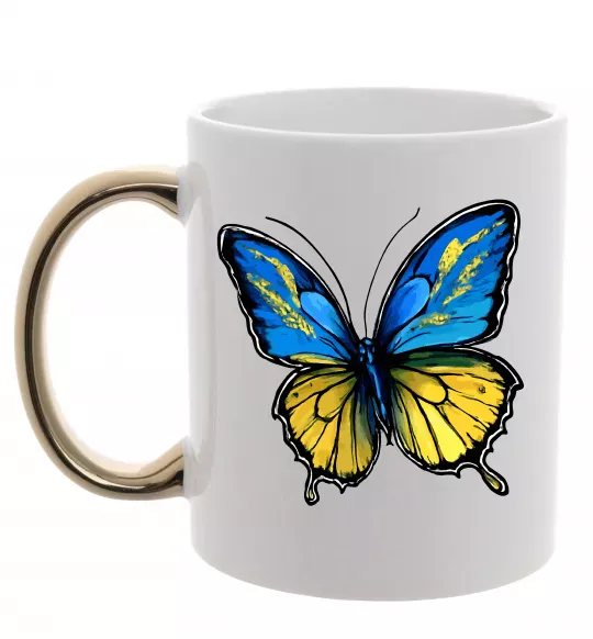 Чашка с цветной ручкой Метелик жовто-блакитний Золото фото