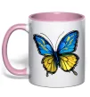 Чашка с цветной ручкой Метелик жовто-блакитний Нежно розовый Чашка с цветной ручкой Метелик жовто-блакитний Нежно розовый фото