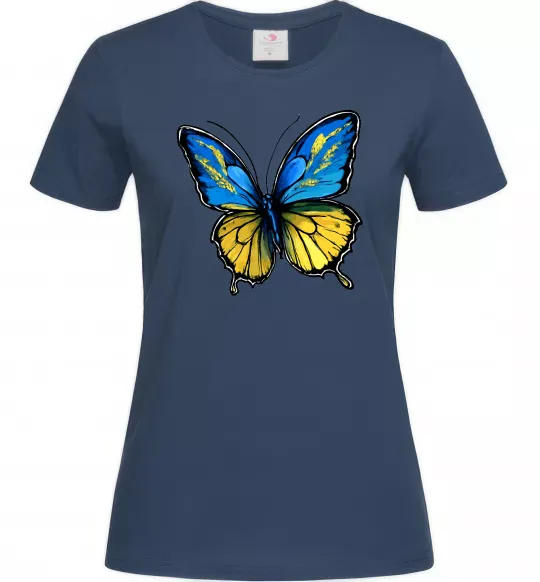 Женская футболка Метелик жовто-блакитний Темно-синий фото