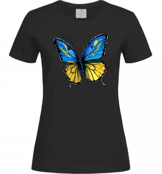 Женская футболка Метелик жовто-блакитний Черный фото