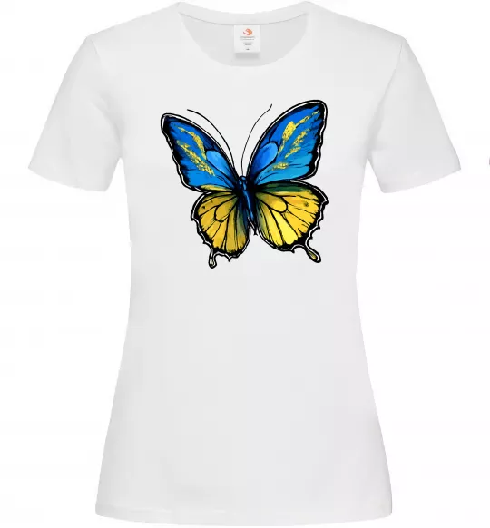 Женская футболка Метелик жовто-блакитний Белый фото