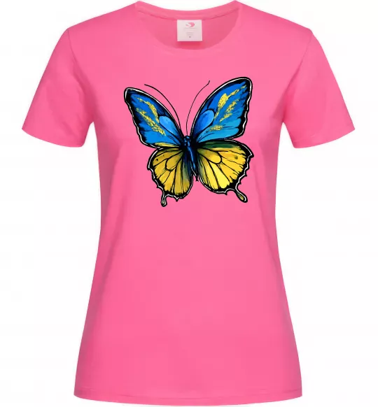 Женская футболка Метелик жовто-блакитний Ярко-розовый фото