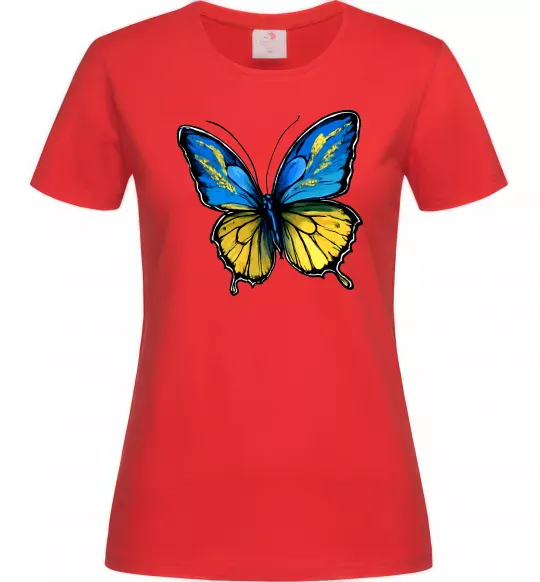Женская футболка Метелик жовто-блакитний Красный фото