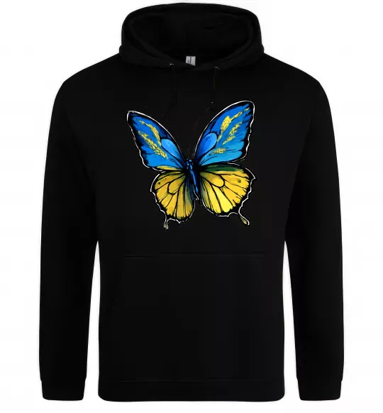 Мужская толстовка (худи) Метелик жовто-блакитний Черный фото