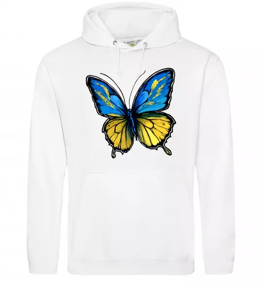 Мужская толстовка (худи) Метелик жовто-блакитний Белый фото