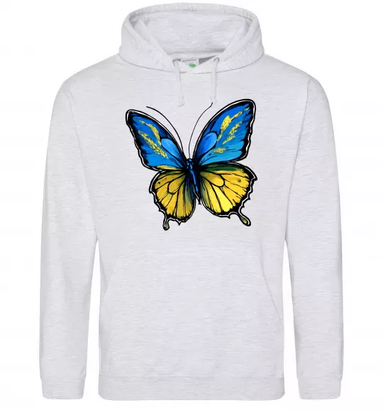 Мужская толстовка (худи) Метелик жовто-блакитний Серый меланж фото