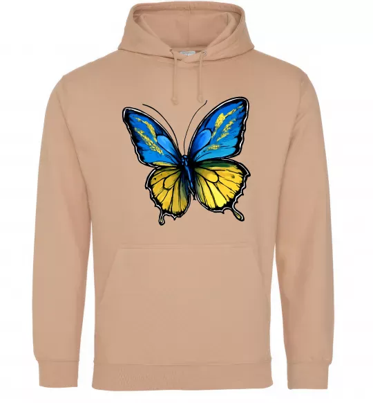 Женская толстовка (худи) Метелик жовто-блакитний Песочный фото