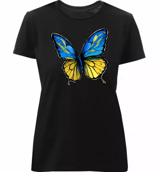 Жіноча преміум футболка Метелик жовто-блакитний Чорний фото