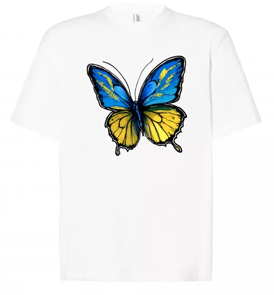 Футболка Оверсайз Метелик жовто-блакитний Білий фото