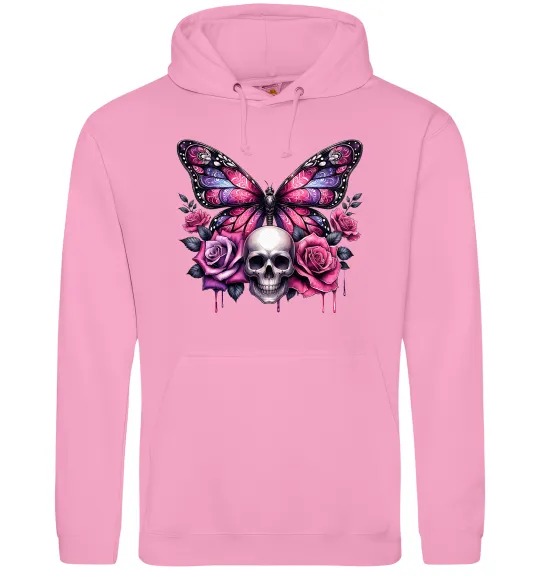 Мужская толстовка (худи) Метелик череп та троянди Розовый фото