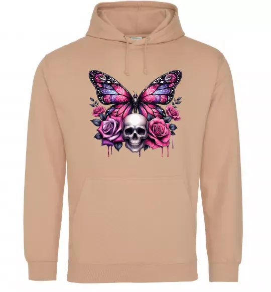 Чоловіча толстовка (худі) Метелик череп та троянди Пісочний фото