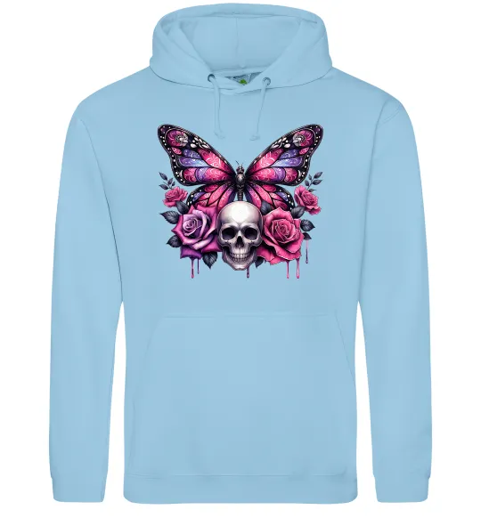 Мужская толстовка (худи) Метелик череп та троянди Голубой фото