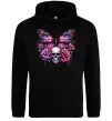 Женская толстовка (худи) Метелик череп та троянди Черный Женская толстовка (худи) Метелик череп та троянди Черный фото