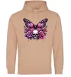 Женская толстовка (худи) Метелик череп та троянди Песочный Женская толстовка (худи) Метелик череп та троянди Песочный фото