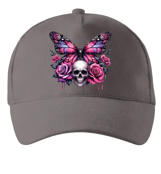 Кепка Метелик череп та троянди Серый фото