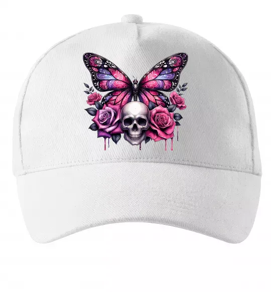 Кепка Метелик череп та троянди Білий фото