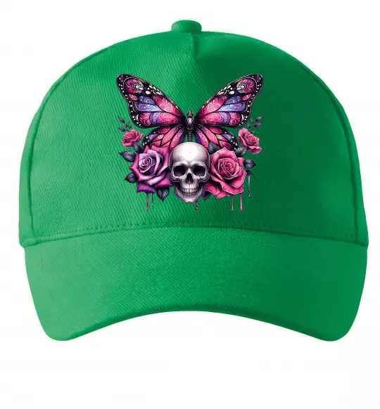 Кепка Метелик череп та троянди Зелений фото