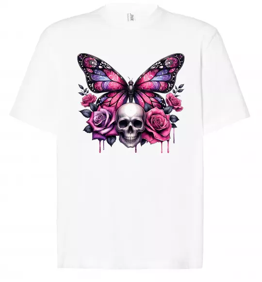 Футболка Оверсайз Метелик череп та троянди Белый фото