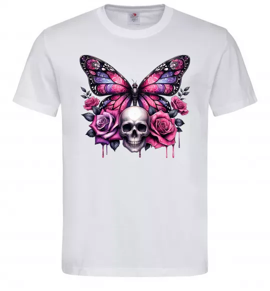Мужская футболка Метелик череп та троянди Белый фото