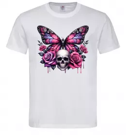 Мужская футболка Метелик череп та троянди Белый фото