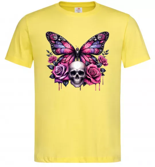 Мужская футболка Метелик череп та троянди Лимонный фото