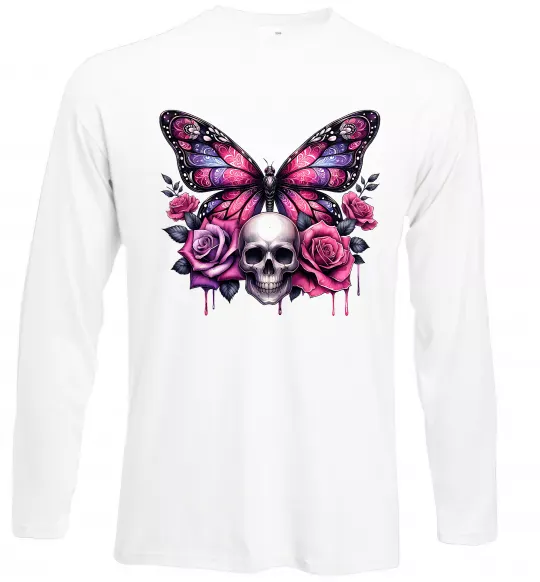 Лонгслів Метелик череп та троянди Білий фото
