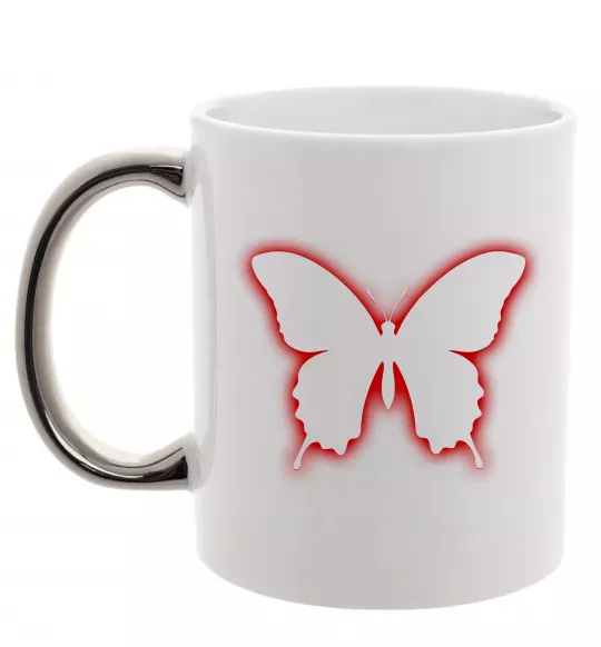 Чашка з кольоровою ручкою Неоновий силует метелика Срібло фото