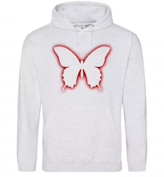Жіноча толстовка (худі) Неоновий силует метелика Сірий меланж фото