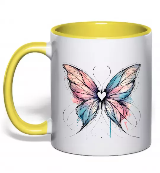 Чашка с цветной ручкой Метелик арт Солнечно желтый фото