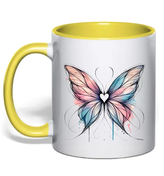 Чашка с цветной ручкой Метелик арт Лимонный фото