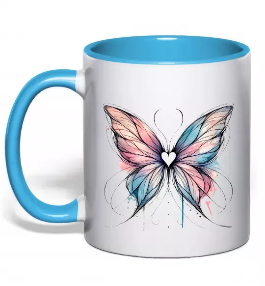 Чашка с цветной ручкой Метелик арт Голубой фото
