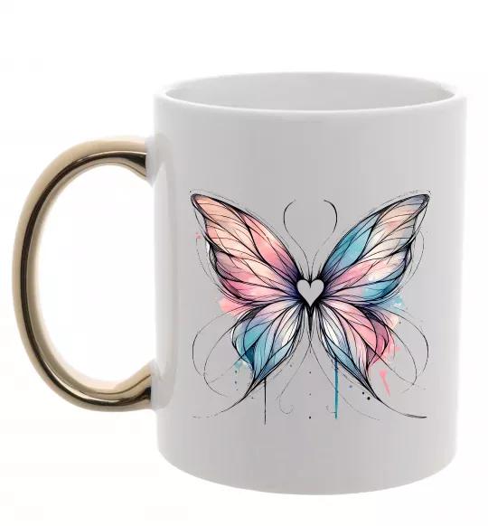Чашка с цветной ручкой Метелик арт Золото фото