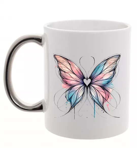 Чашка с цветной ручкой Метелик арт Серебро фото