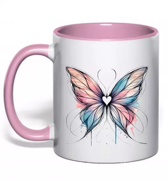 Чашка с цветной ручкой Метелик арт Нежно розовый фото